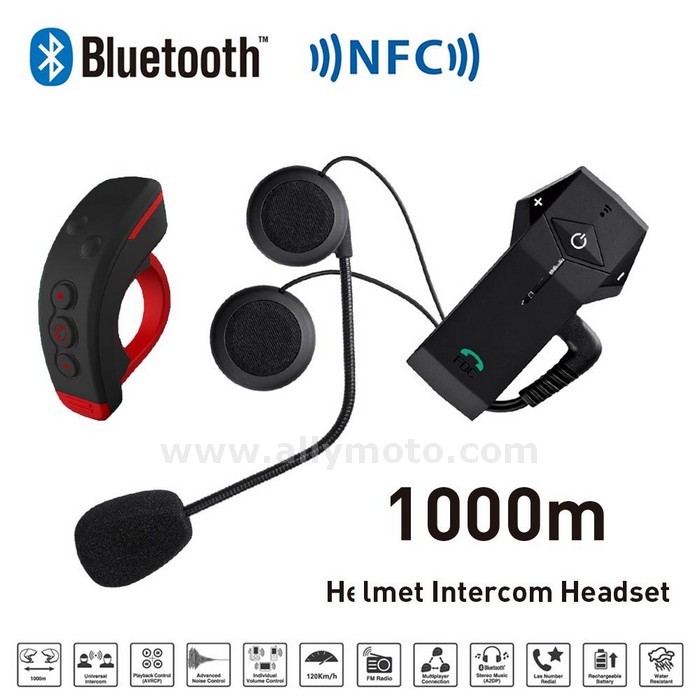 133 1000M Bt Motorcycle Helmet Bluetooth Intercom Interphone Headset Nfc Fm Functon L3 Remote Control@2
